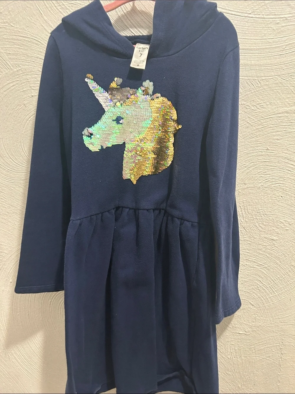Carter's Navy Hoodie Dress with Sequin Unicorn